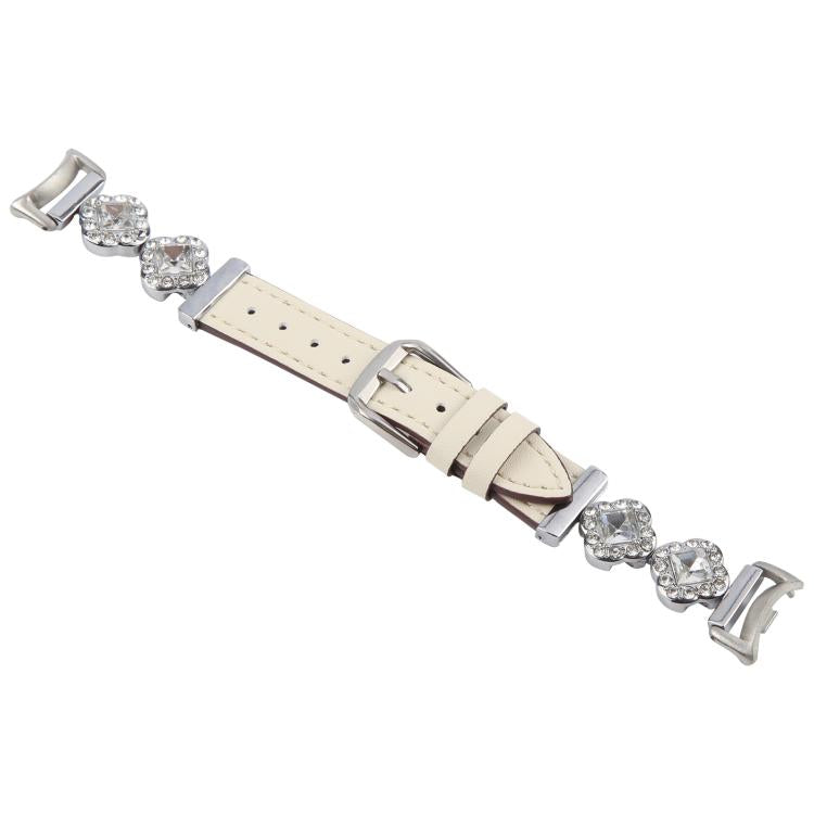 For Xiaomi Smart Band 9 / 8 Metal Diamond Leather Bracelet Watch Band(Silver Creamy White) by bashfashion