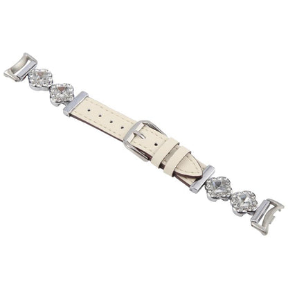 For Xiaomi Smart Band 9 / 8 Metal Diamond Leather Bracelet Watch Band(Silver Creamy White) by bashfashion