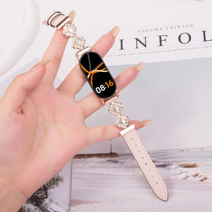 For Xiaomi Smart Band 9 / 8 Metal Diamond Leather Bracelet Watch Band(Rose Gold Pink) by bashfashion
