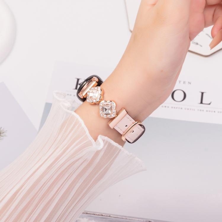 For Xiaomi Smart Band 9 / 8 Metal Diamond Leather Bracelet Watch Band(Rose Gold Pink) by bashfashion