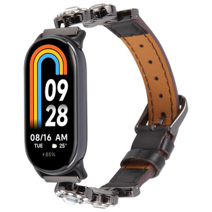 For Xiaomi Smart Band 9 / 8 Metal Diamond Leather Bracelet Watch Band(Black) by bashfashion