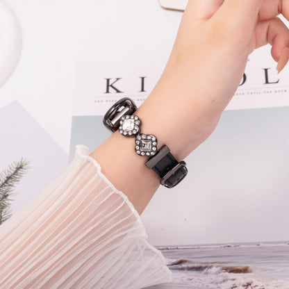 For Xiaomi Smart Band 9 / 8 Metal Diamond Leather Bracelet Watch Band(Black) by bashfashion