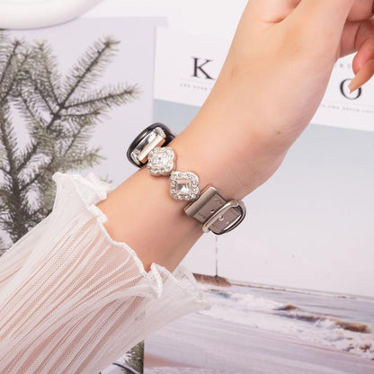 For Xiaomi Smart Band 9 / 8 Metal Diamond Leather Bracelet Watch Band(Starlight Grey) by bashfashion