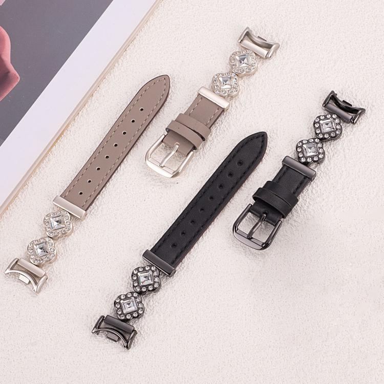 For Xiaomi Smart Band 9 / 8 Metal Diamond Leather Bracelet Watch Band(Silver Creamy White) by bashfashion
