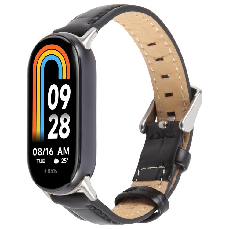 For Xiaomi Smart Band 9 / 8 Silver Metal Connector Genuine Leather Watch Band(Bamboo Joint Black) by bashfashion