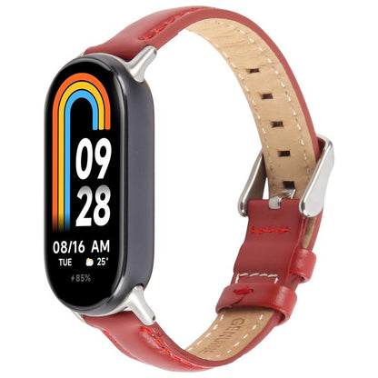 For Xiaomi Smart Band 9 / 8 Silver Metal Connector Genuine Leather Watch Band(Red) by bashfashion