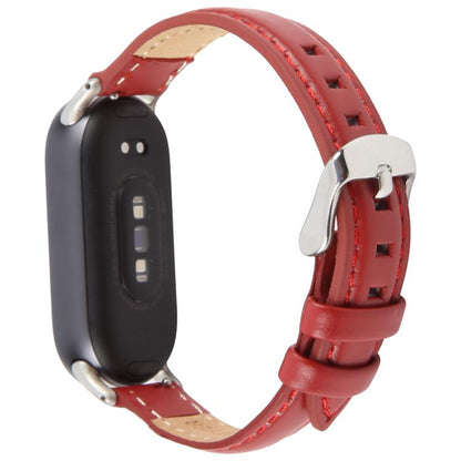 For Xiaomi Smart Band 9 / 8 Silver Metal Connector Genuine Leather Watch Band(Red) by bashfashion