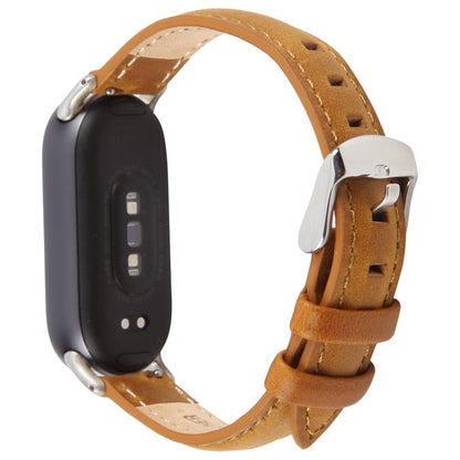 For Xiaomi Smart Band 9 / 8 Silver Metal Connector Genuine Leather Watch Band(Brown) by bashfashion