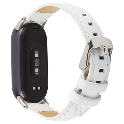For Xiaomi Smart Band 9 / 8 Silver Metal Connector Genuine Leather Watch Band(White) by bashfashion