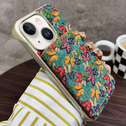 For iPhone 14 / 13 Denior D24 Paint MagSafe Card Slot Phone Case(Blue Butterflies) by Denior