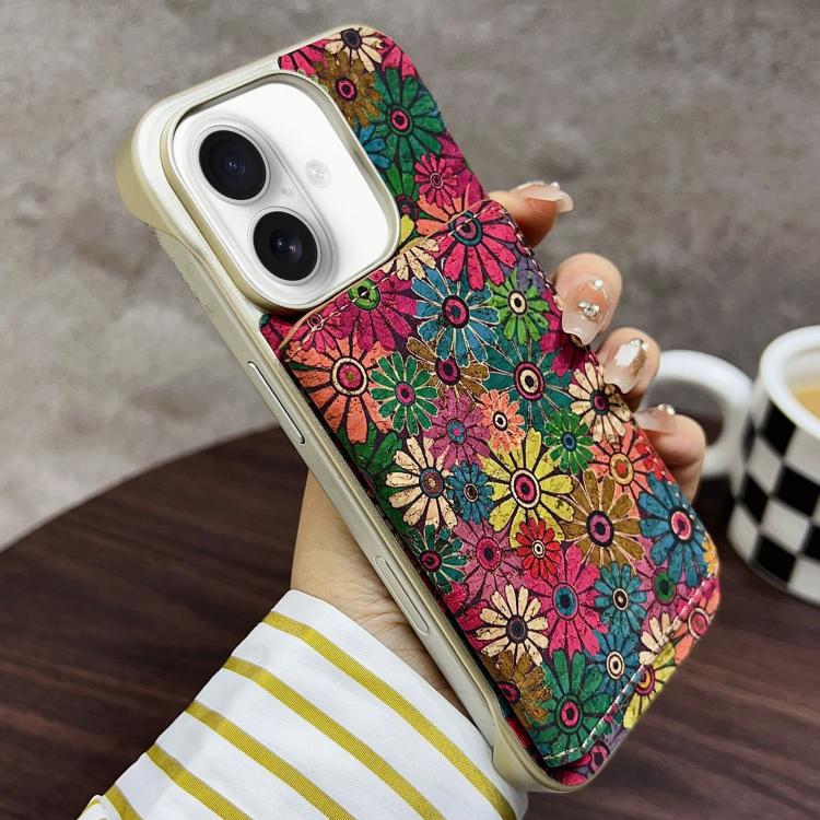 For iPhone 16 Denior D24 Paint MagSafe Card Slot Phone Case(Green Sunflower) by Denior