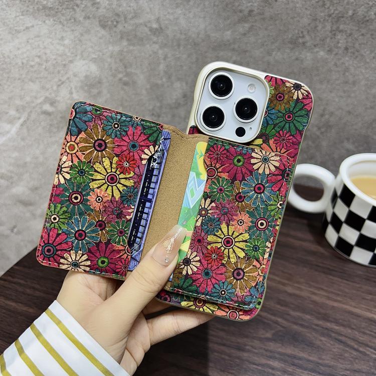 For iPhone 15 Pro Denior D24 Paint MagSafe Card Slot Phone Case(Green Sunflower) by Denior