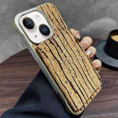 For iPhone 15 Denior D24 Paint MagSafe Card Slot Phone Case(Yellow Wood Grain) by Denior
