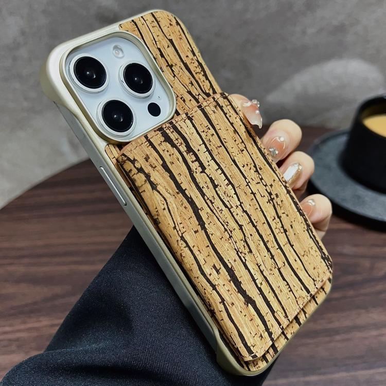 For iPhone 15 Pro Max Denior D24 Paint MagSafe Card Slot Phone Case(Yellow Wood Grain) by Denior