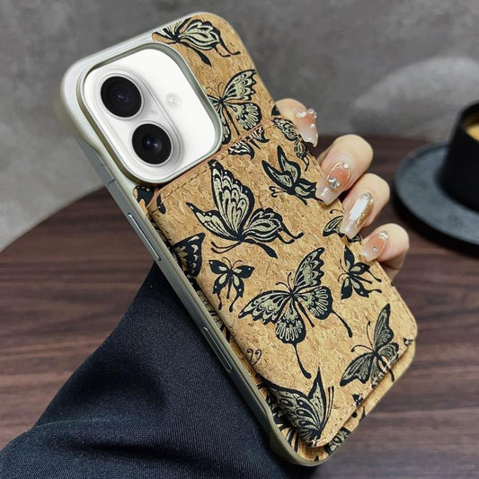 For iPhone 16 Plus Denior D24 Paint MagSafe Card Slot Phone Case(Gold Butterflies) by Denior