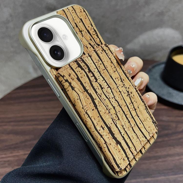 For iPhone 16 Plus Denior D24 Paint MagSafe Card Slot Phone Case(Yellow Wood Grain) by Denior