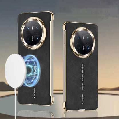 For Huawei Mate 70 GKK Borderless Electroplated Leather Magsafe Phone Case(Matte Black) by GKK