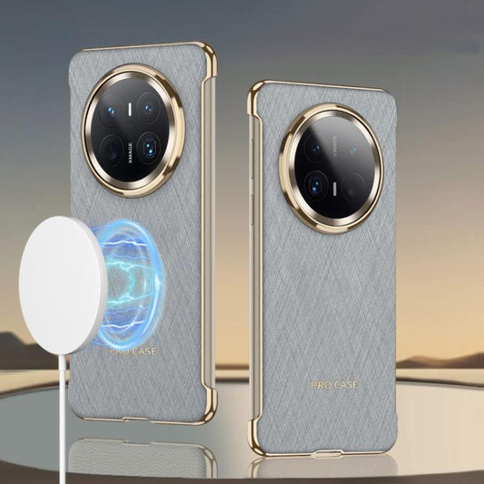 For Huawei Mate 70 Pro+ GKK Borderless Electroplated Leather Magsafe Phone Case(Silver Brocade Grey) by GKK