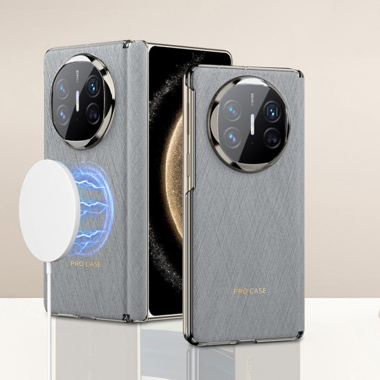 For Huawei Mate X6 GKK Ultrathin Hinge Leather Magsafe Phone Case(Silver Brocade Grey) by GKK