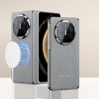 For Huawei Mate X6 GKK Ultrathin Hinge Leather Magsafe Phone Case(Silver Brocade Grey) by GKK