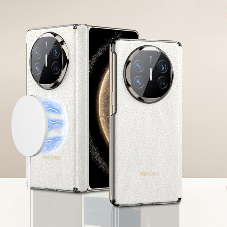 For Huawei Mate X6 GKK Ultrathin Hinge Leather Magsafe Phone Case(Silver Brocade White) by GKK