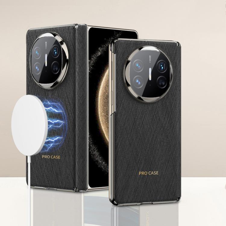 For Huawei Mate X6 GKK Ultrathin Hinge Leather Magsafe Phone Case(Silver Brocade Black) by GKK