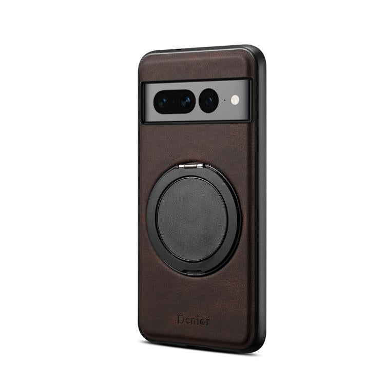 For Google Pixel 7 Pro Denior A14 Skin Feel Rotating Holder MagSafe Phone Case(Brown) by Denior