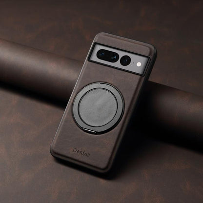 For Google Pixel 7 Pro Denior A14 Skin Feel Rotating Holder MagSafe Phone Case(Brown) by Denior