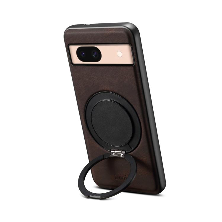 For Google Pixel 8a Denior A14 Skin Feel Rotating Holder MagSafe Phone Case(Brown) by Denior