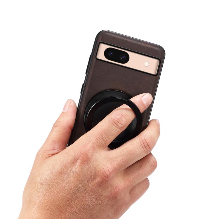 For Google Pixel 8a Denior A14 Skin Feel Rotating Holder MagSafe Phone Case(Brown) by Denior