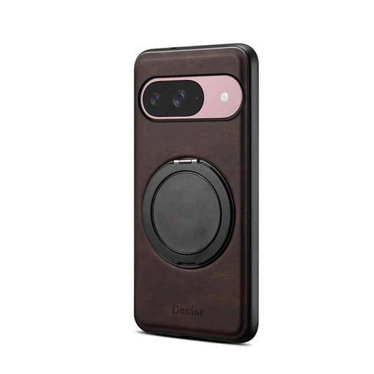 For Google Pixel 9 Denior A14 Skin Feel Rotating Holder MagSafe Phone Case(Brown) by Denior