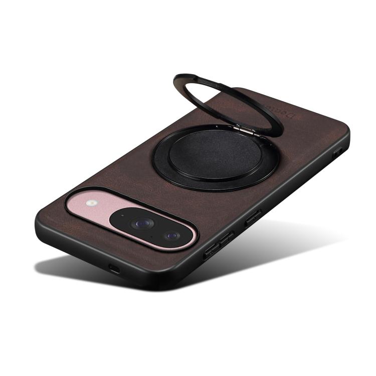 For Google Pixel 9 Denior A14 Skin Feel Rotating Holder MagSafe Phone Case(Brown) by Denior