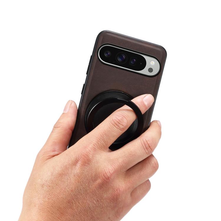 For Google Pixel 9 Pro XL Denior A14 Skin Feel Rotating Holder MagSafe Phone Case(Brown) by Denior