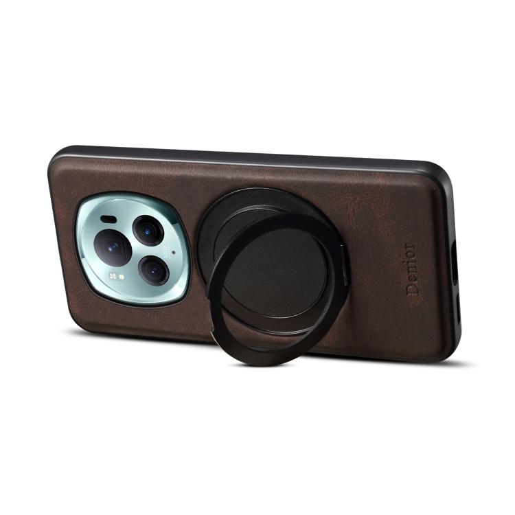 For Honor Magic6 Pro Denior A14 Skin Feel Rotating Holder MagSafe Phone Case(Brown) by Denior