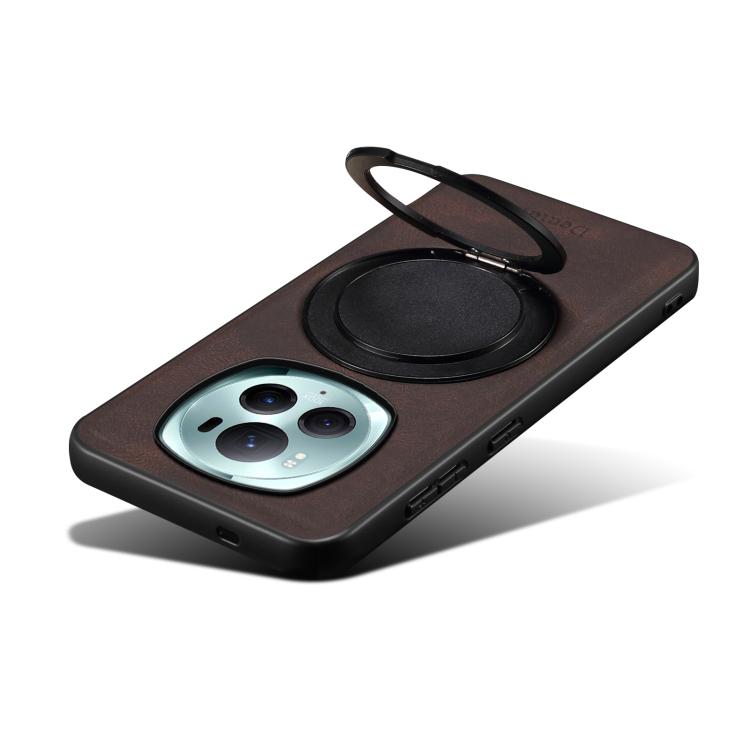 For Honor Magic6 Pro Denior A14 Skin Feel Rotating Holder MagSafe Phone Case(Brown) by Denior