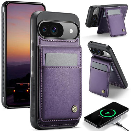 For Google Pixel 9 / 9 Pro JEEHOOD J06 British Style RFID MagSafe Card Bag PU Phone Case(Purple) by JEEHOOD