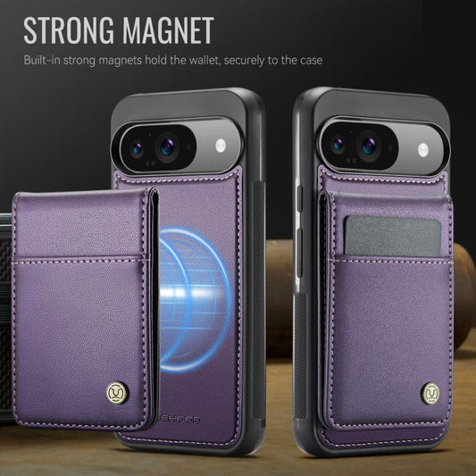 For Google Pixel 9 / 9 Pro JEEHOOD J06 British Style RFID MagSafe Card Bag PU Phone Case(Purple) by JEEHOOD