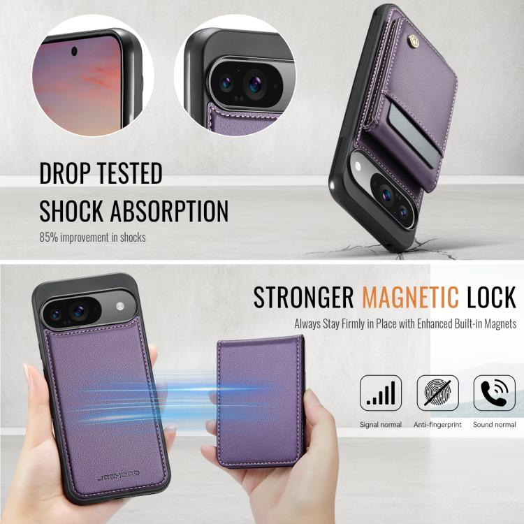 For Google Pixel 9 / 9 Pro JEEHOOD J06 British Style RFID MagSafe Card Bag PU Phone Case(Purple) by JEEHOOD