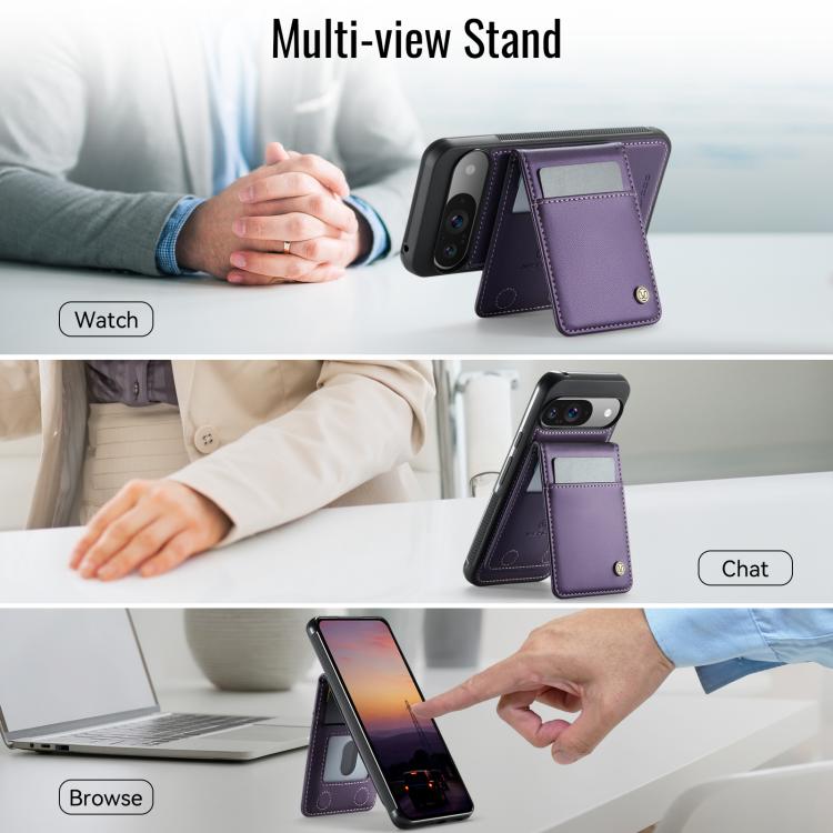 For Google Pixel 9 / 9 Pro JEEHOOD J06 British Style RFID MagSafe Card Bag PU Phone Case(Purple) by JEEHOOD