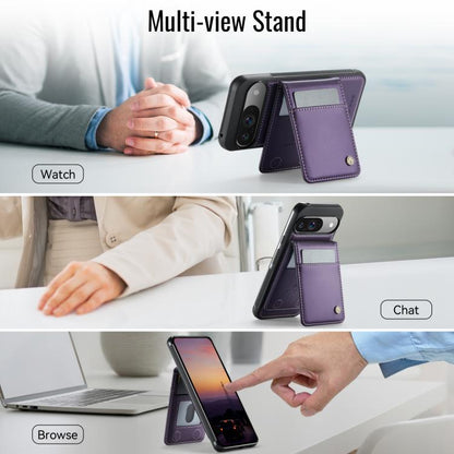 For Google Pixel 9 / 9 Pro JEEHOOD J06 British Style RFID MagSafe Card Bag PU Phone Case(Purple) by JEEHOOD