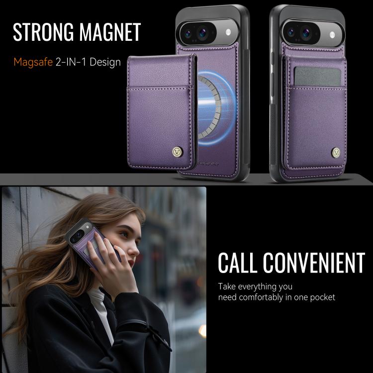 For Google Pixel 9 / 9 Pro JEEHOOD J06 British Style RFID MagSafe Card Bag PU Phone Case(Purple) by JEEHOOD
