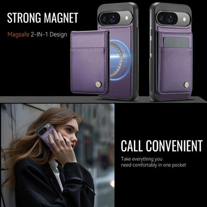 For Google Pixel 9 / 9 Pro JEEHOOD J06 British Style RFID MagSafe Card Bag PU Phone Case(Purple) by JEEHOOD
