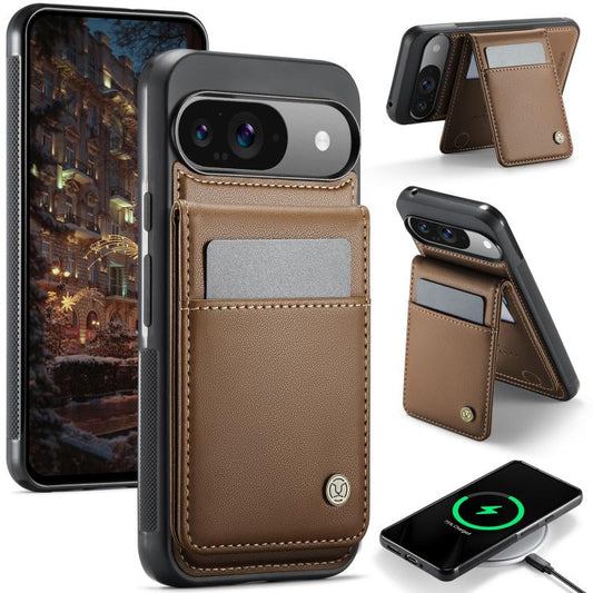 For Google Pixel 9 / 9 Pro JEEHOOD J06 British Style RFID MagSafe Card Bag PU Phone Case(Brown) by JEEHOOD