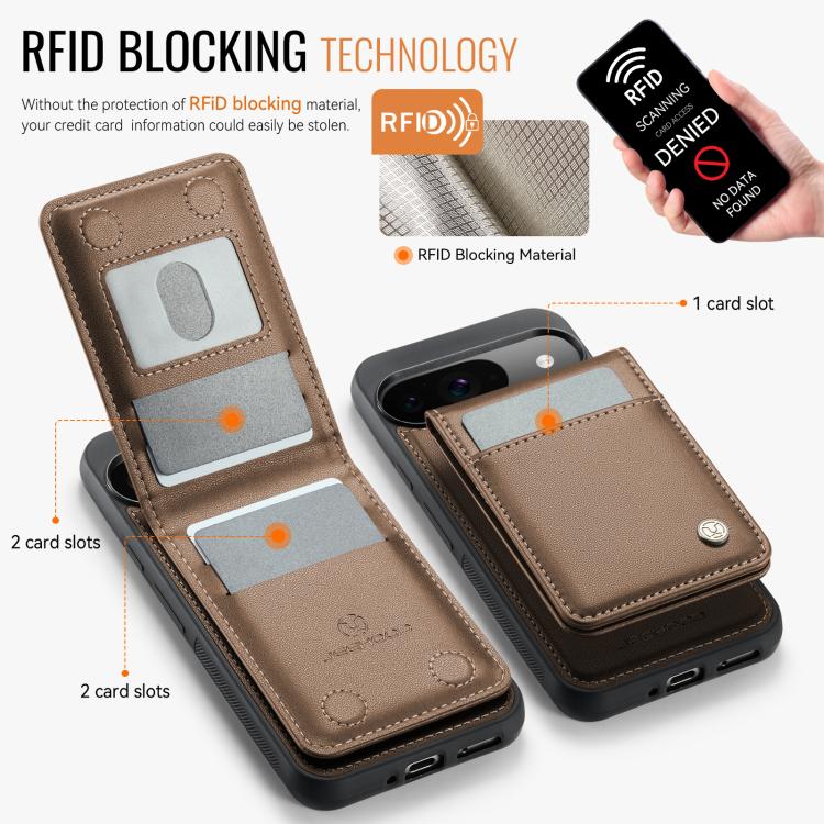 For Google Pixel 9 / 9 Pro JEEHOOD J06 British Style RFID MagSafe Card Bag PU Phone Case(Brown) by JEEHOOD