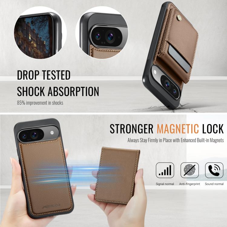 For Google Pixel 9 / 9 Pro JEEHOOD J06 British Style RFID MagSafe Card Bag PU Phone Case(Brown) by JEEHOOD