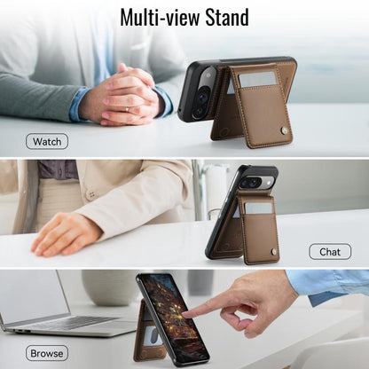 For Google Pixel 9 / 9 Pro JEEHOOD J06 British Style RFID MagSafe Card Bag PU Phone Case(Brown) by JEEHOOD