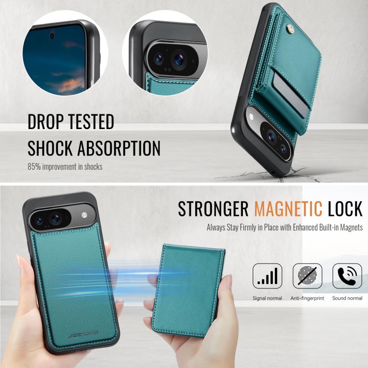 For Google Pixel 9 / 9 Pro JEEHOOD J06 British Style RFID MagSafe Card Bag PU Phone Case(Green) by JEEHOOD