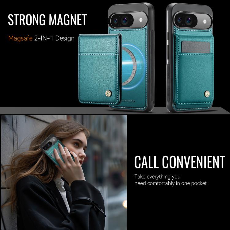 For Google Pixel 9 / 9 Pro JEEHOOD J06 British Style RFID MagSafe Card Bag PU Phone Case(Green) by JEEHOOD