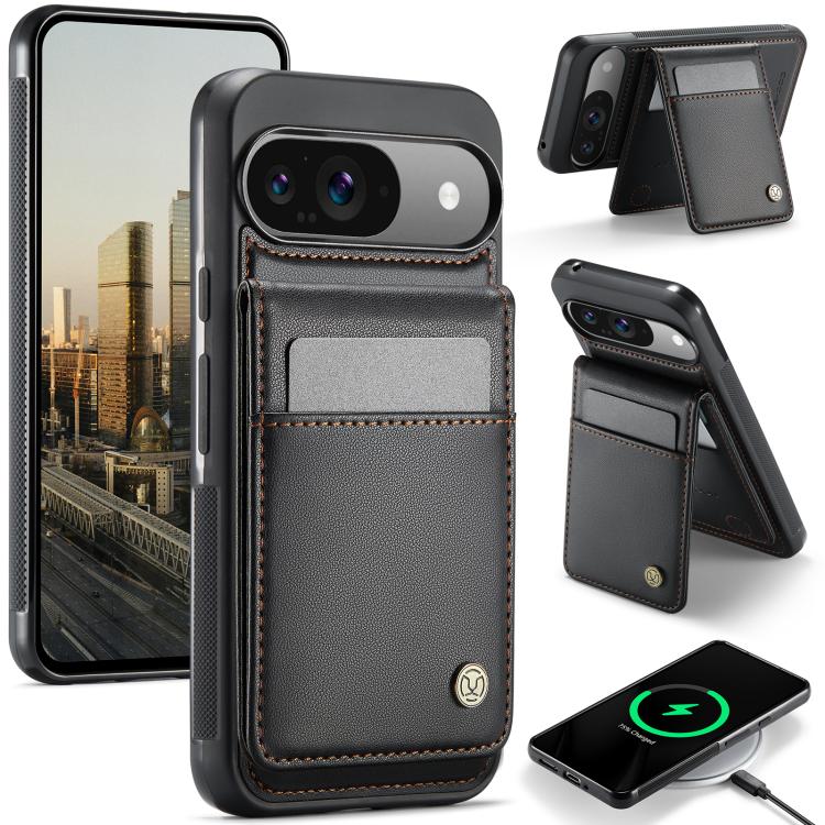 For Google Pixel 9 / 9 Pro JEEHOOD J06 British Style RFID MagSafe Card Bag PU Phone Case(Black) by JEEHOOD