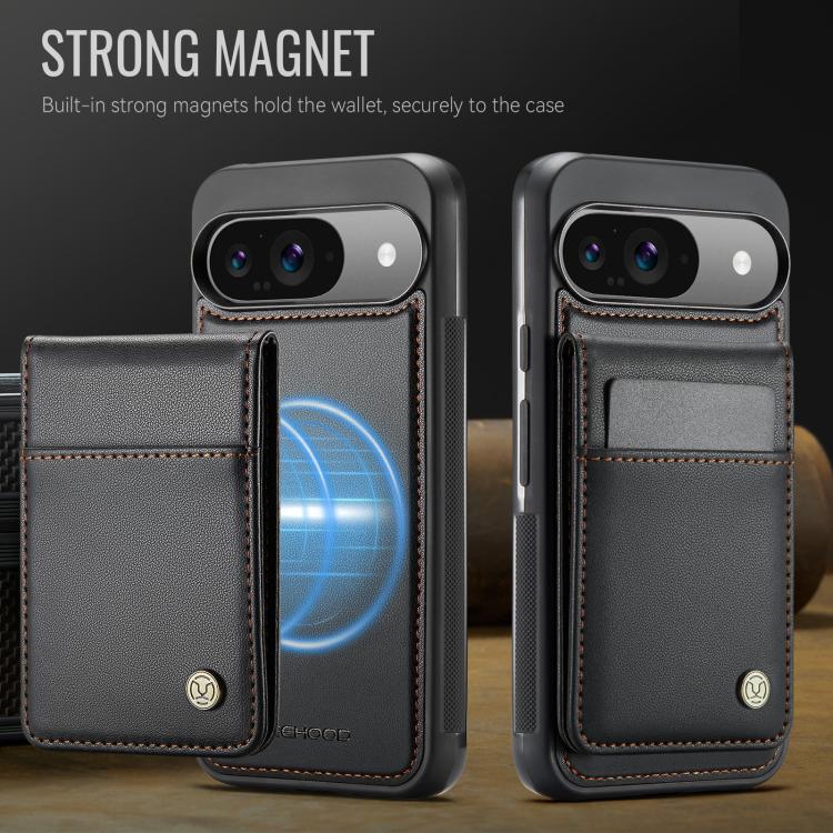 For Google Pixel 9 / 9 Pro JEEHOOD J06 British Style RFID MagSafe Card Bag PU Phone Case(Black) by JEEHOOD